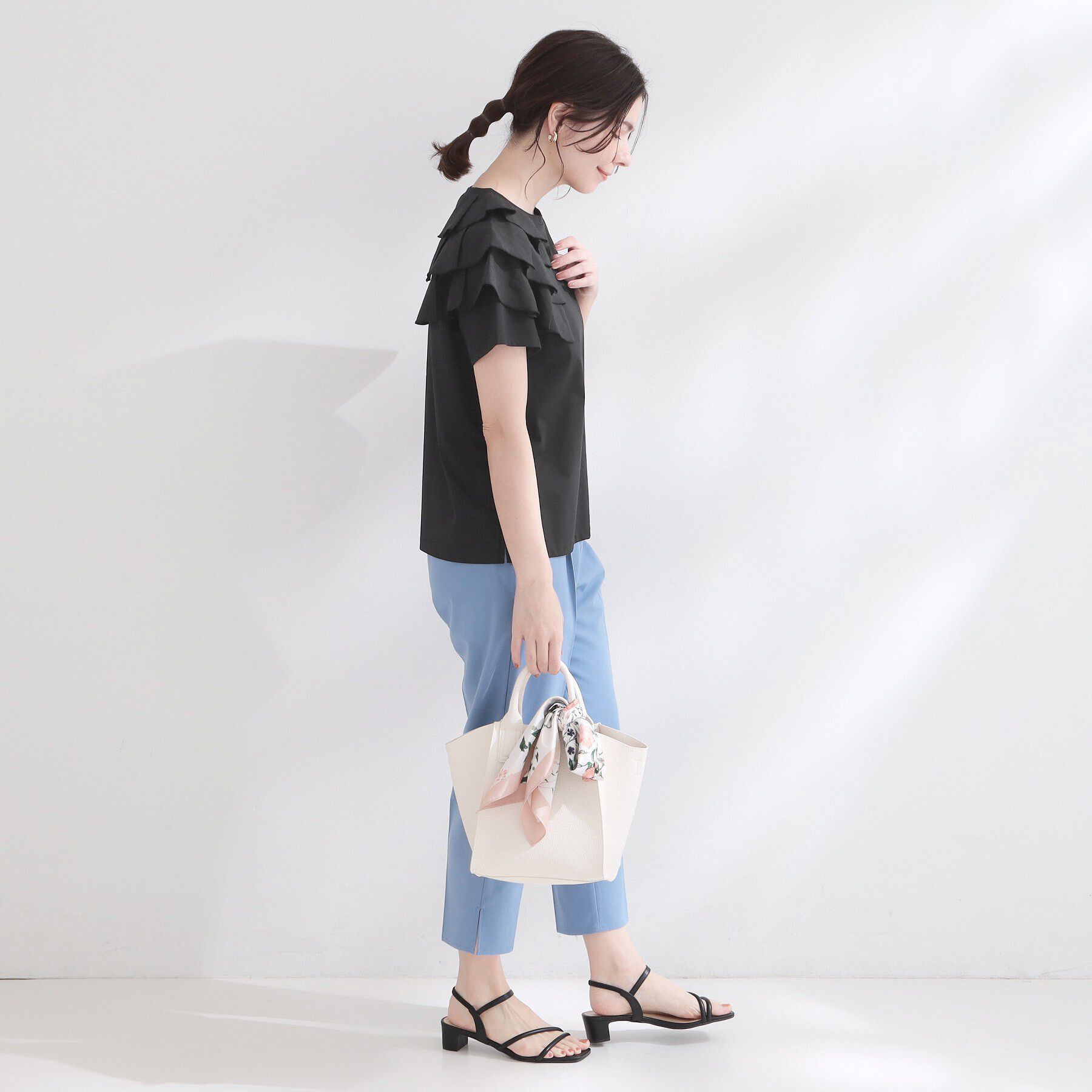OPAQUE.CLIP「【接触冷感】アシメフリルドッキングカットソー《UVケア／洗濯機OK》」|Tシャツ・カットソー|