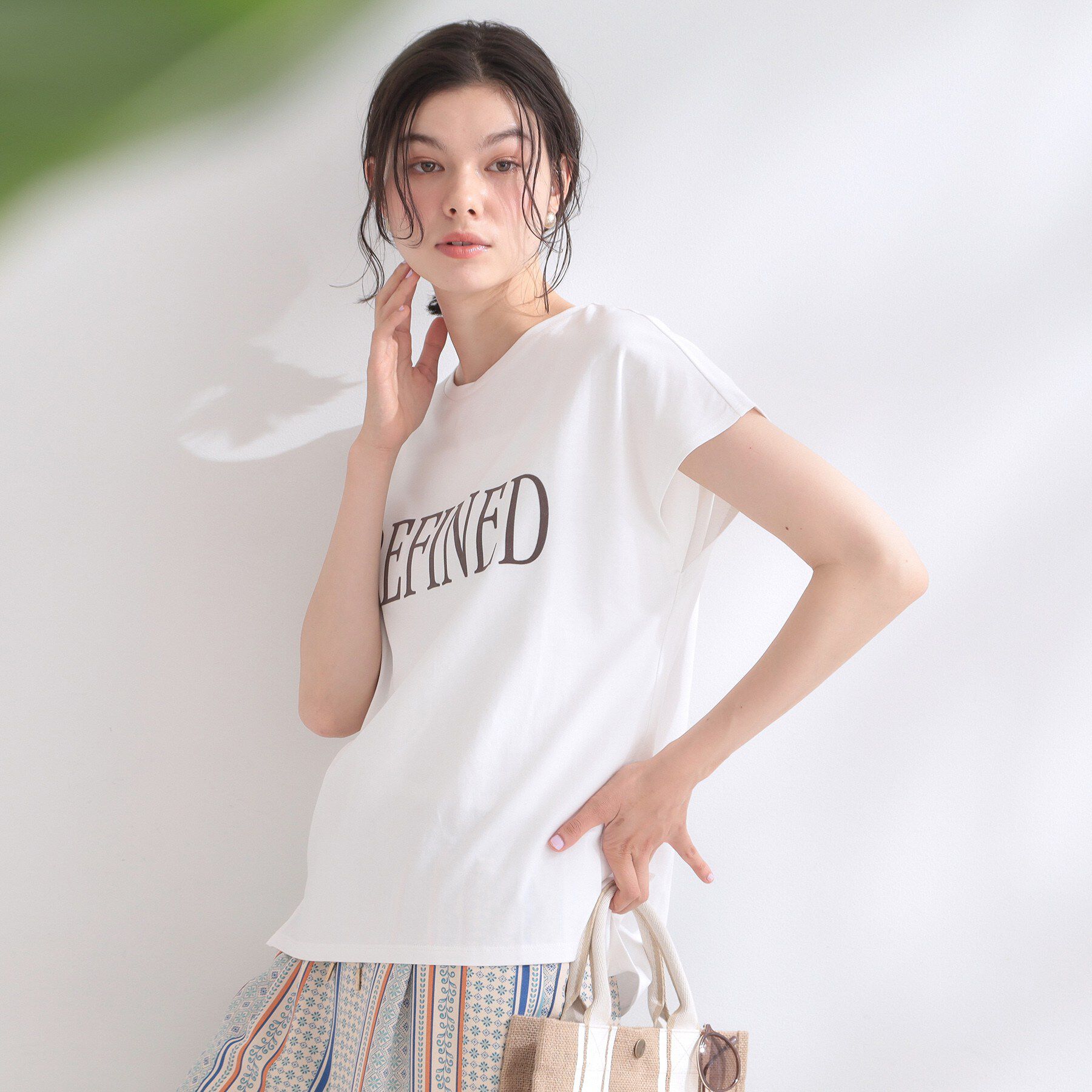 OPAQUE.CLIP「ロゴフレンチスリーブカットソー【洗濯機OK】」|Tシャツ・カットソー|ホワイト(001)