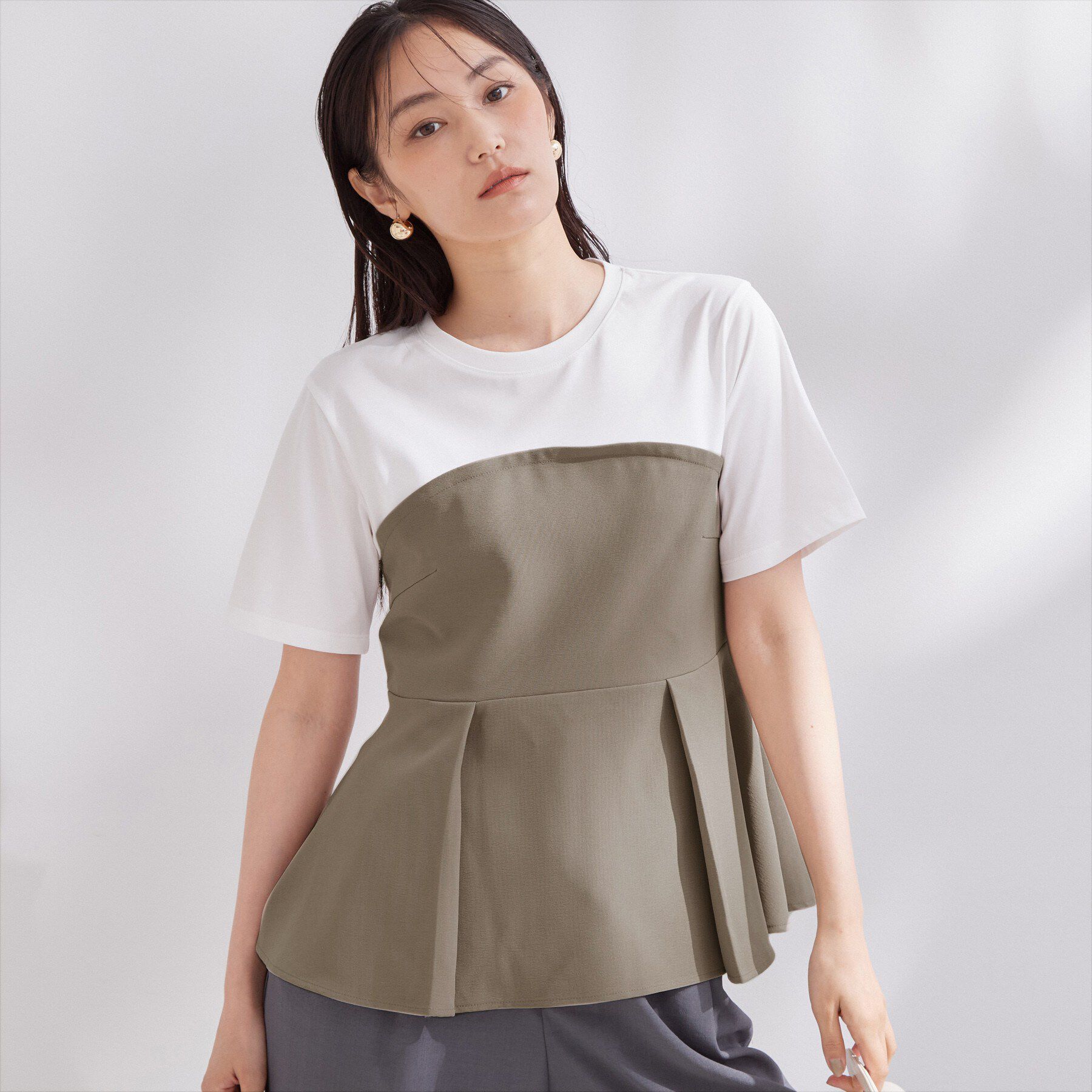 OPAQUE.CLIP「ビスチェドッキングカットソー【洗濯機OK】」|Tシャツ・カットソー|グレージュ(050)