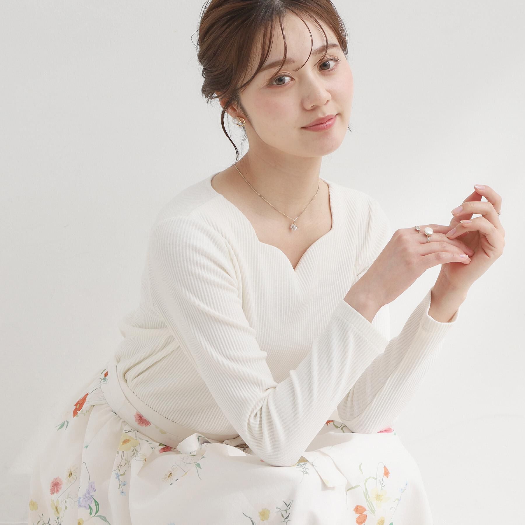 Couture broach「【洗える】ハートネック テレコプルオーバー」|Tシャツ・カットソー|
