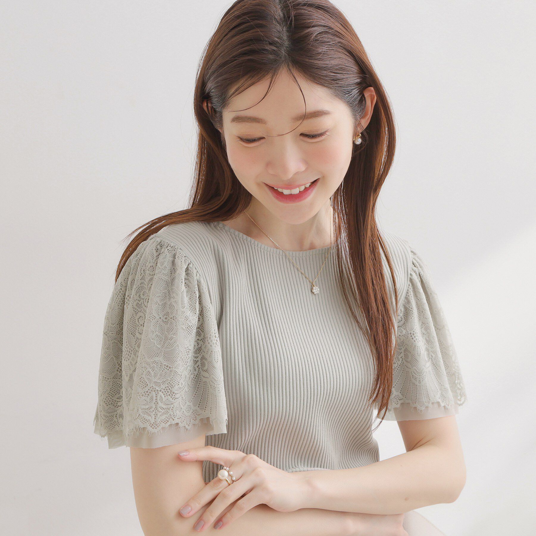 Couture broach「【洗える】袖レース テレコトップス」|Tシャツ・カットソー|