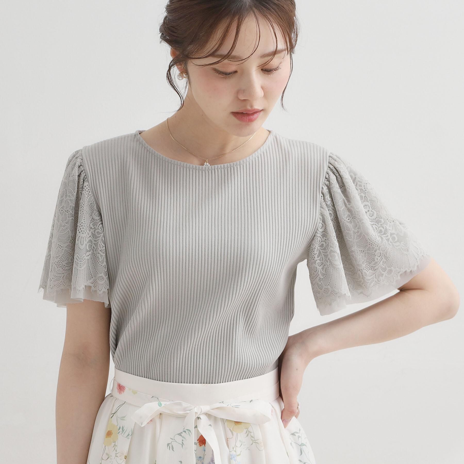 Couture broach「【洗える】袖レース テレコトップス」|Tシャツ・カットソー|