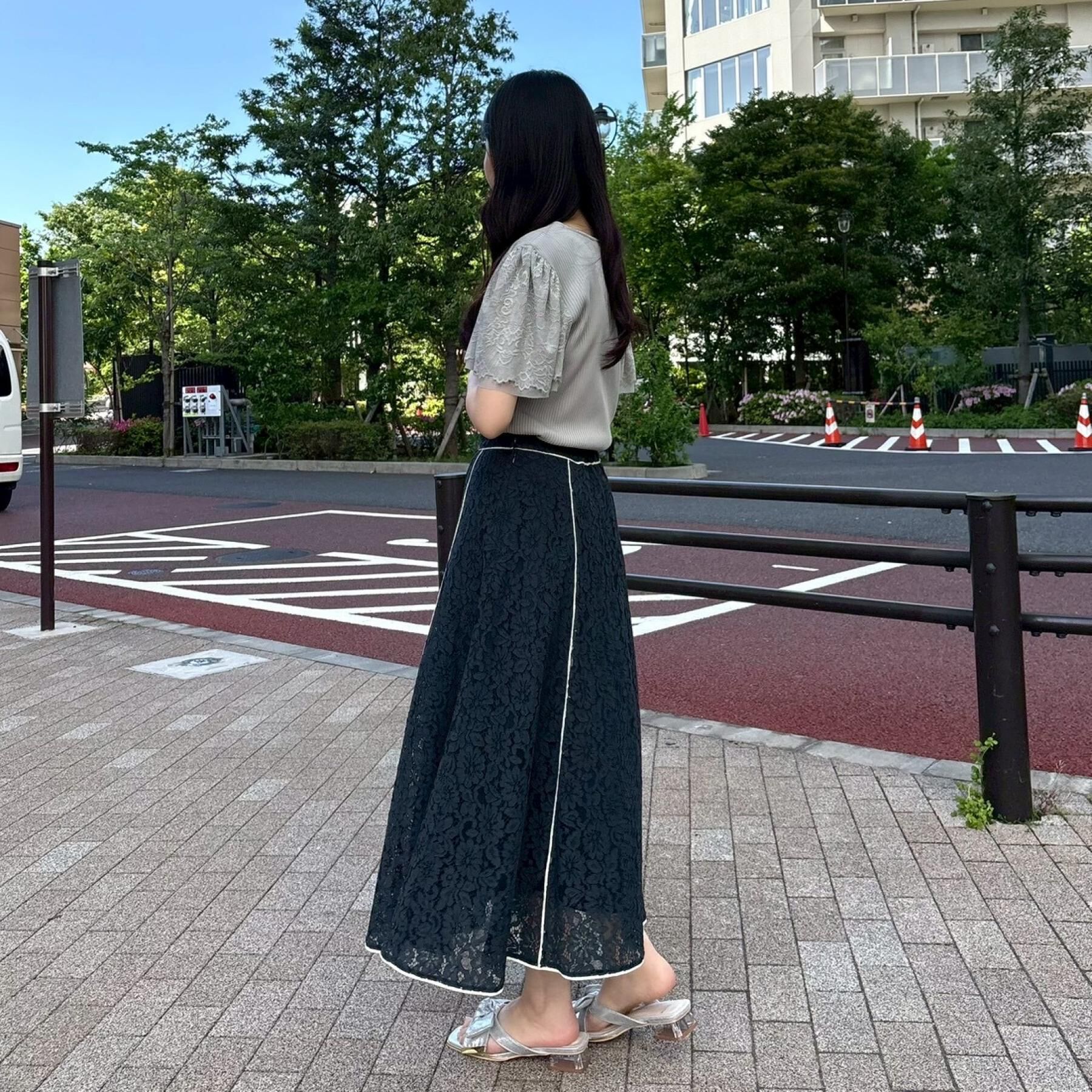 Couture broach「【洗える】袖レース テレコトップス」|Tシャツ・カットソー|