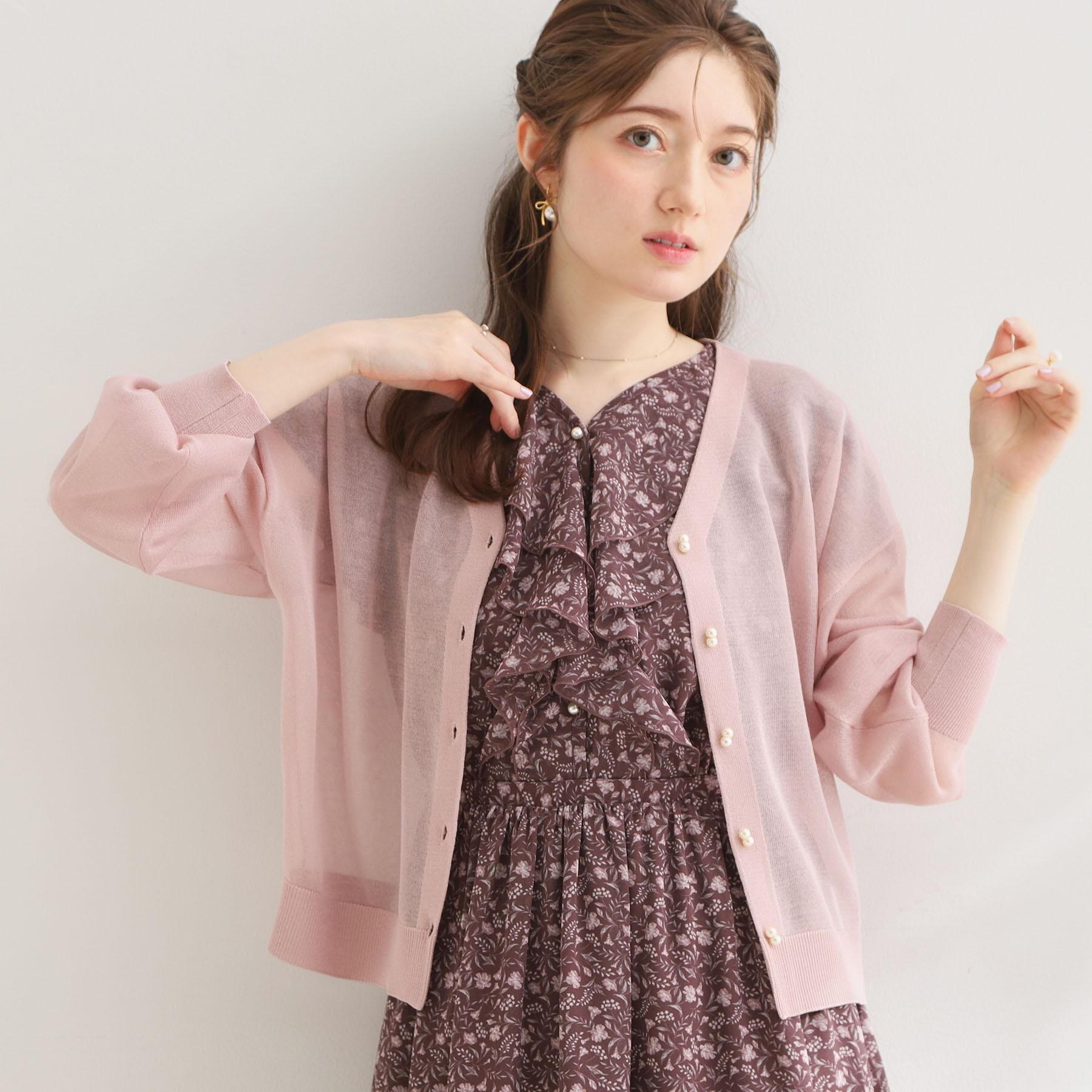 Couture broach「【洗える・パール調釦】愛されシアーカーディガン」|カーディガン|ライトピンク(070