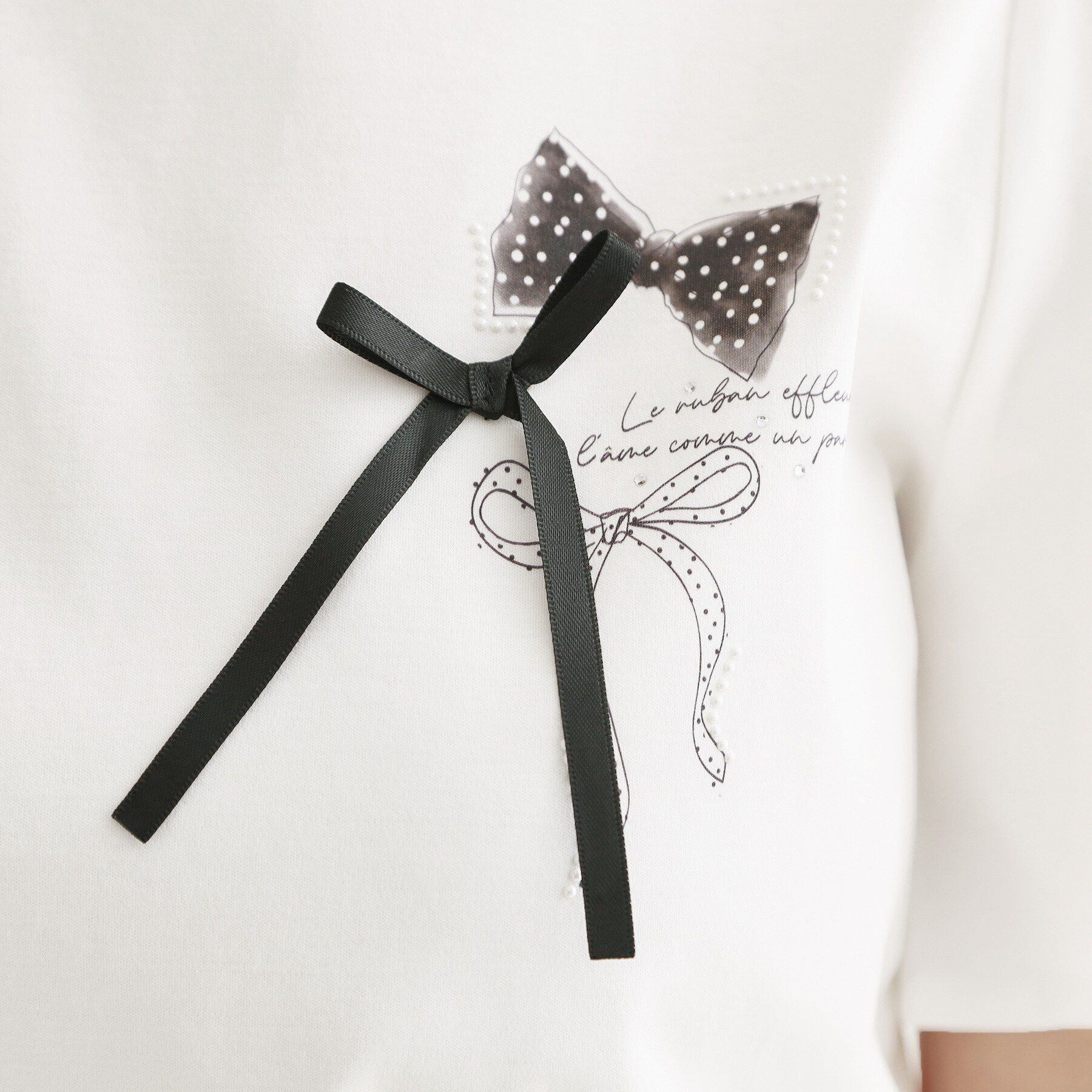Couture broach「【接触冷感・UVカット・洗える】リボンプリントTシャツ」|Tシャツ・カットソー|