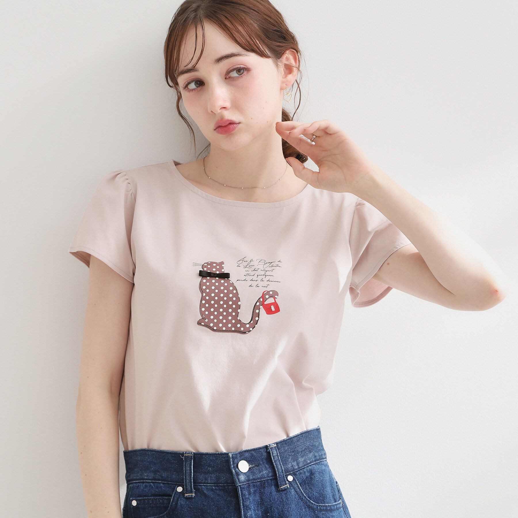 Couture broach「【接触冷感・UVカット・洗える】CATプリントTシャツ」|Tシャツ・カットソー|