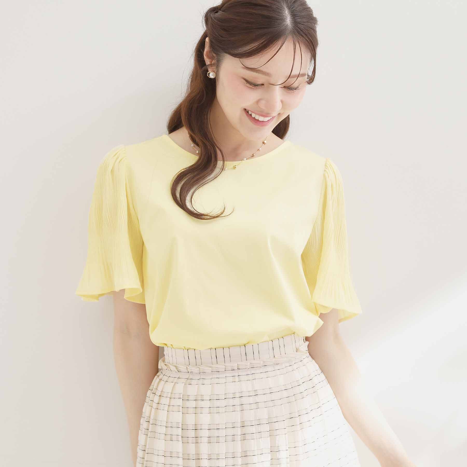 Couture broach「【接触冷感・UVカット・洗える】マジョリカプリーツ スリーブ トップス」|Tシャツ・カットソー|
