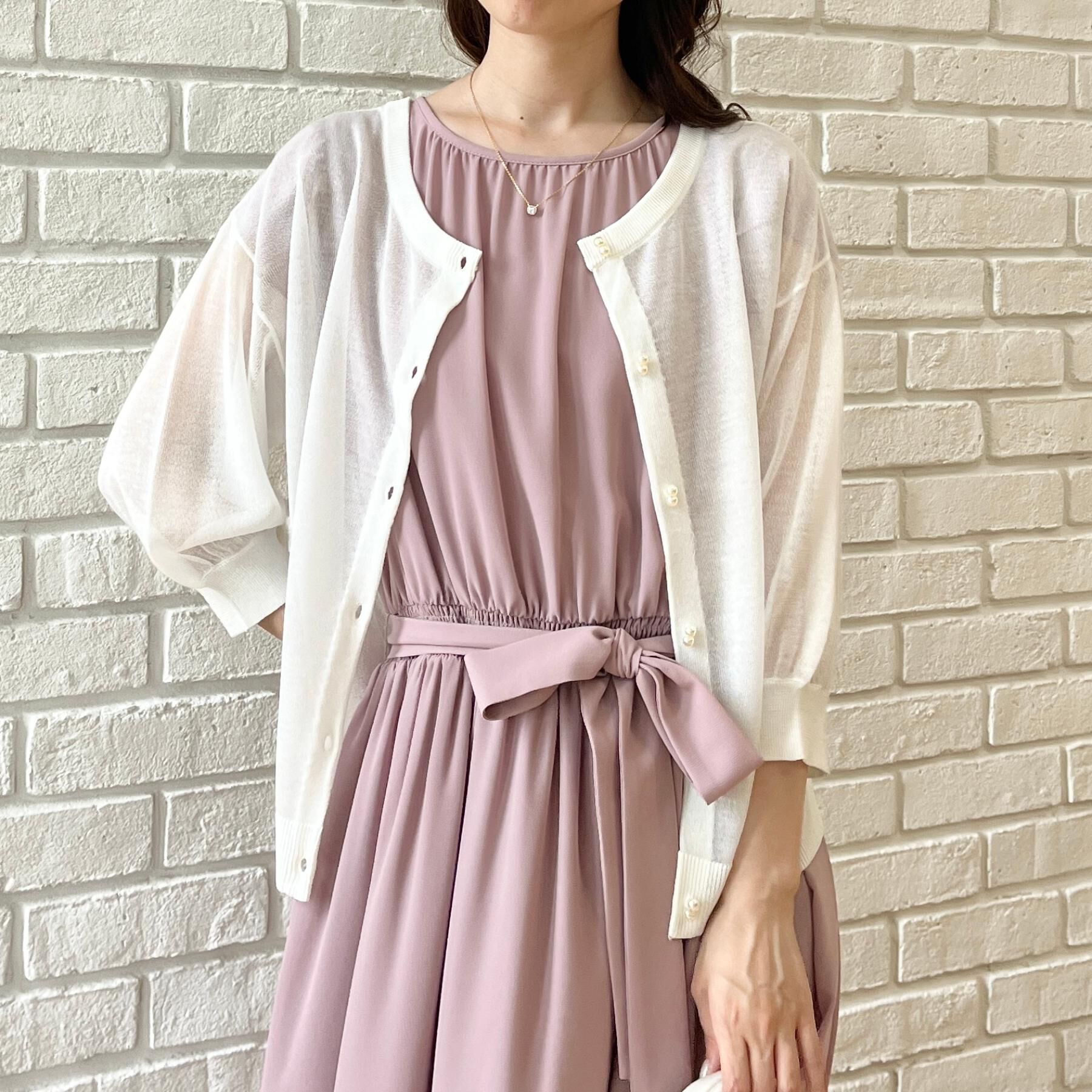 Couture broach「【前後2WAY・洗える】愛され5分袖シアーカーディガン」|カーディガン|