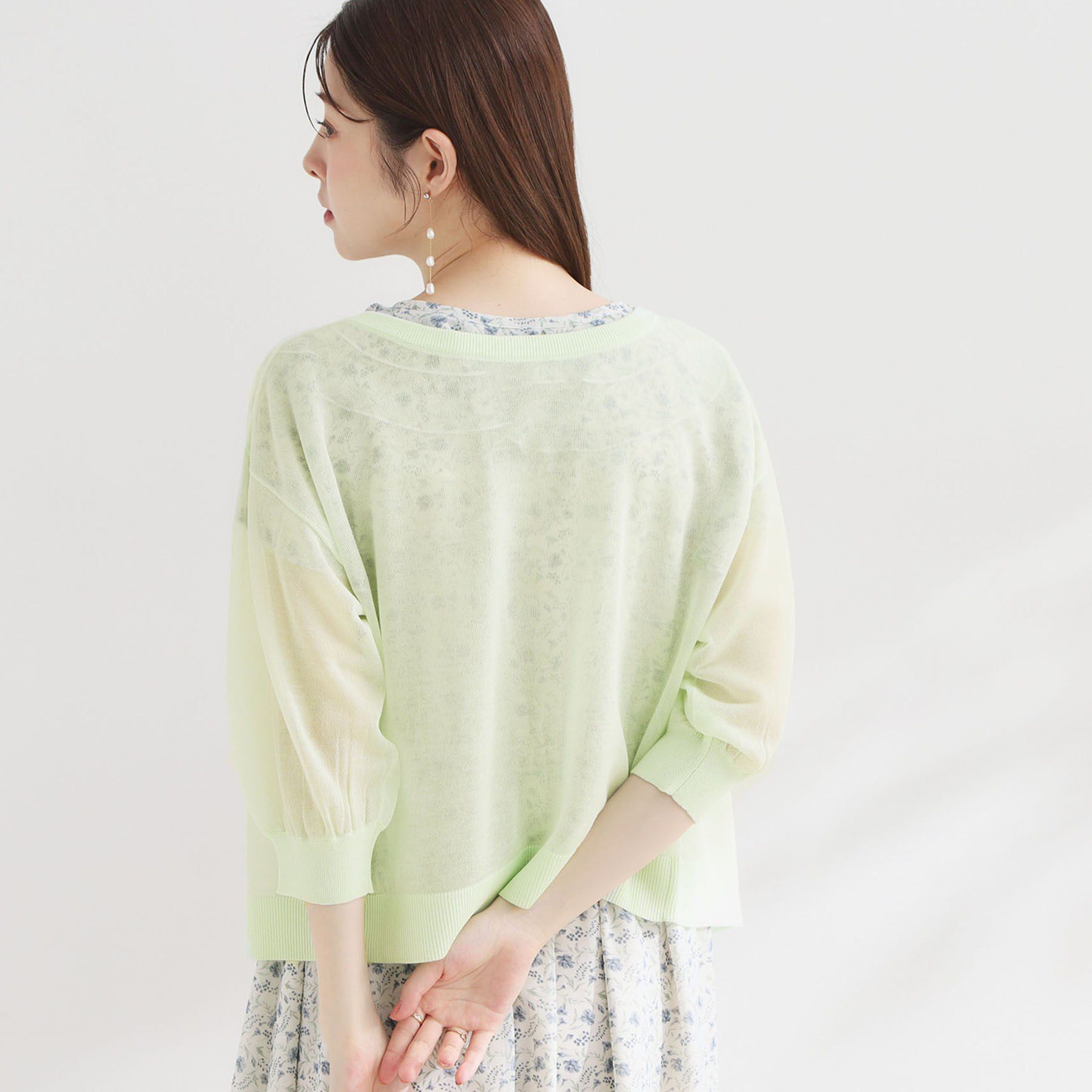 Couture broach「【前後2WAY・洗える】愛され5分袖シアーカーディガン」|カーディガン|