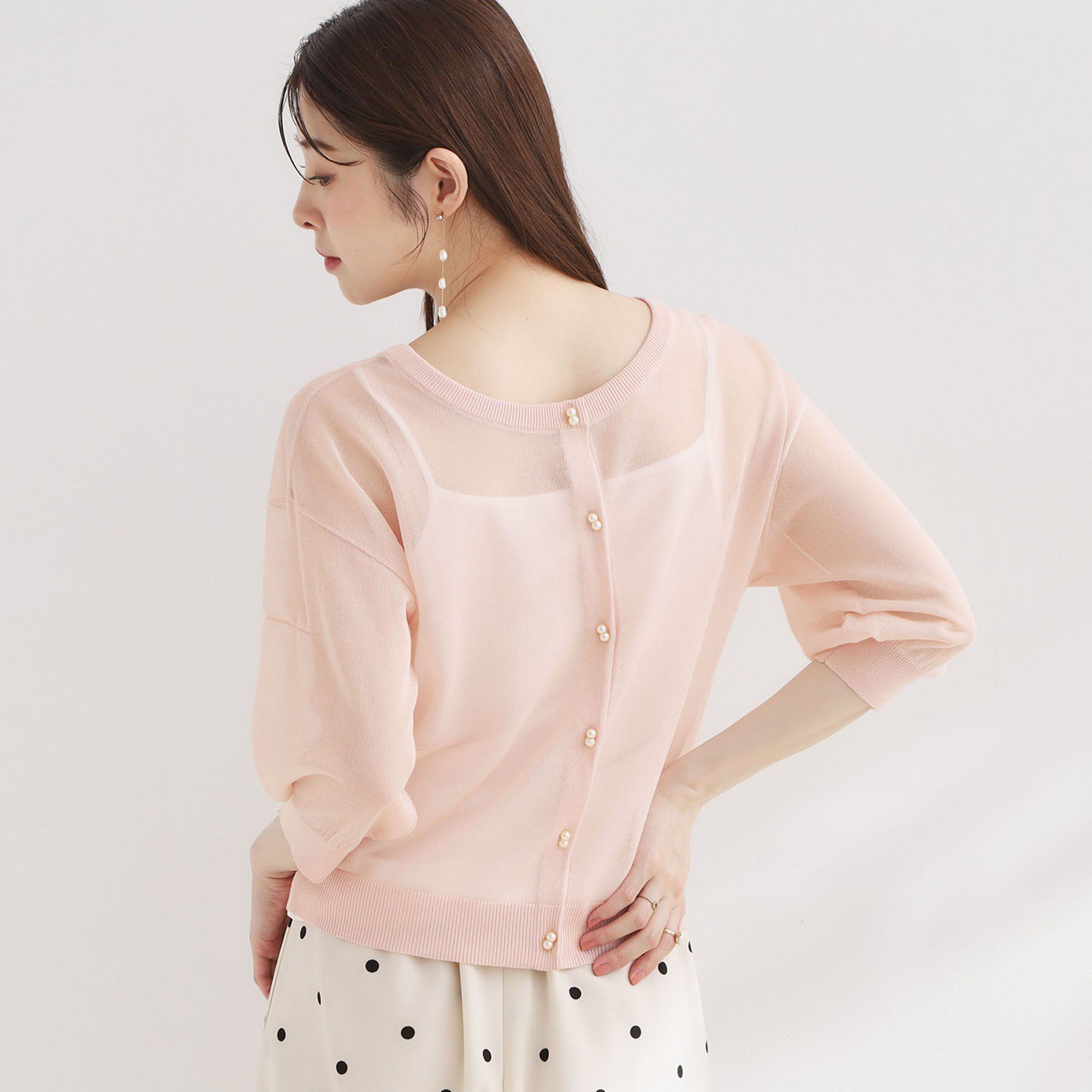 Couture broach「【前後2WAY・洗える】愛され5分袖シアーカーディガン」|カーディガン|