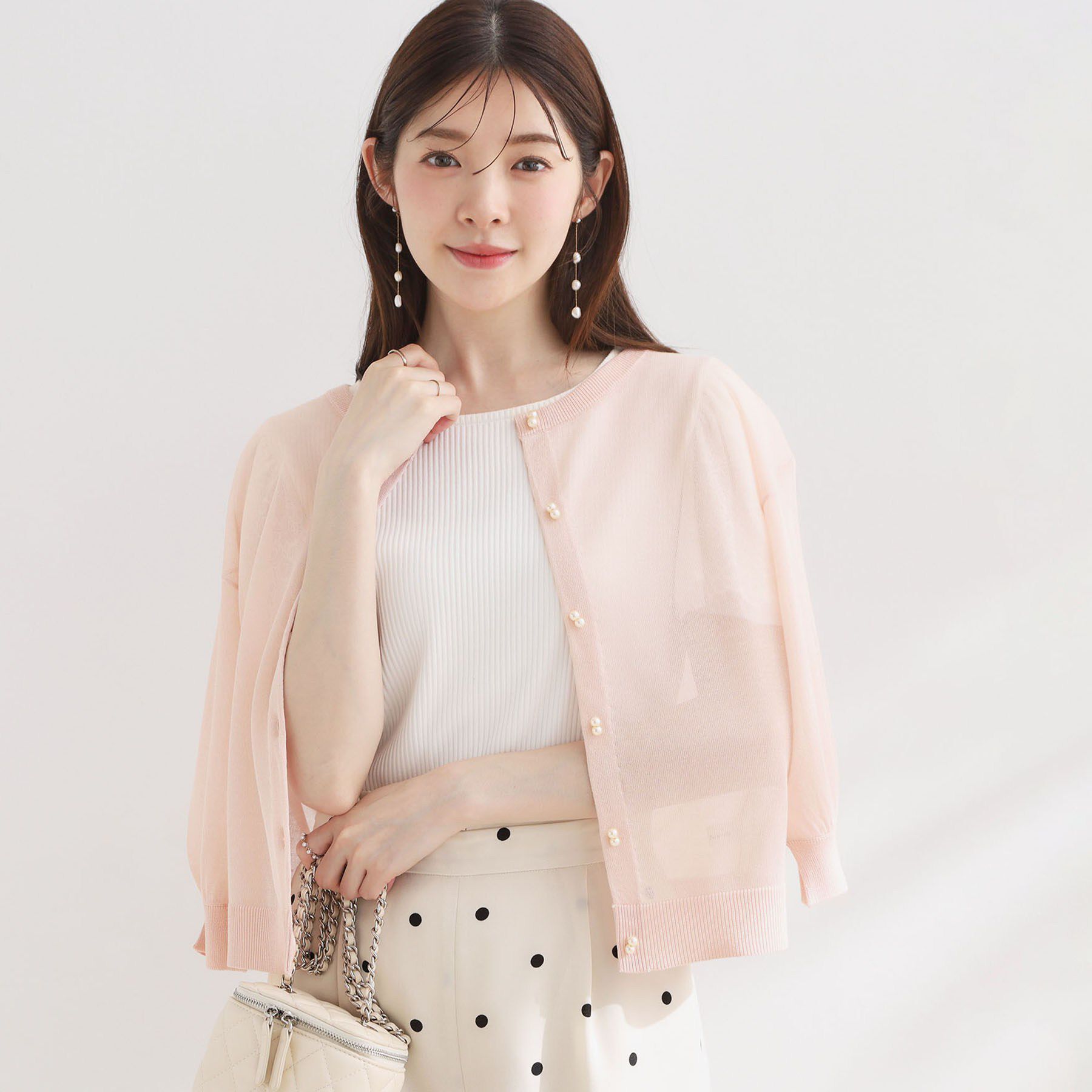 Couture broach「【前後2WAY・洗える】愛され5分袖シアーカーディガン」|カーディガン|