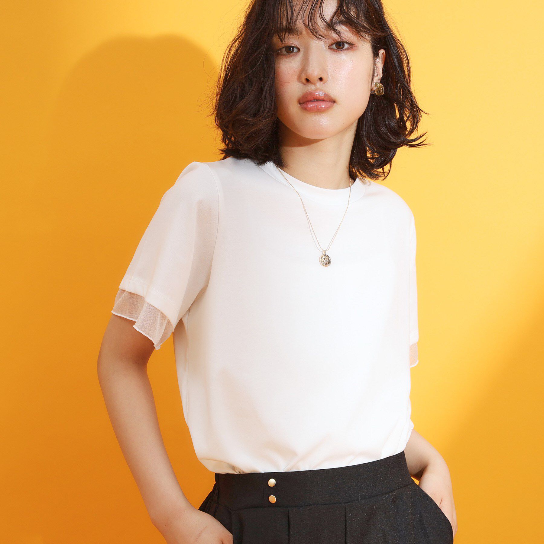 THE SHOP TK「【ひんやり/UV/洗濯機OK】袖シアーTシャツ」|Tシャツ・カットソー|