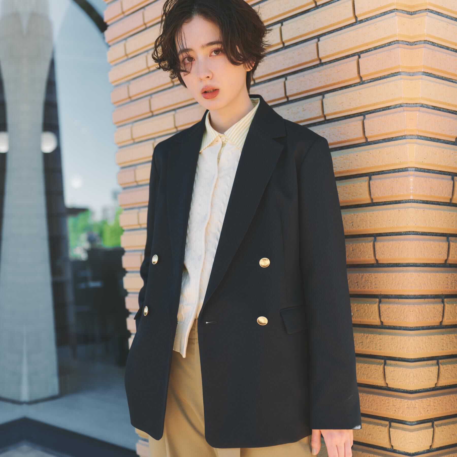 THE SHOP TK「【通勤にもデイリーにも】CAVIAN 金ボタンダブルブレストジャケット」|テーラードジャケット|ネイビー(094)