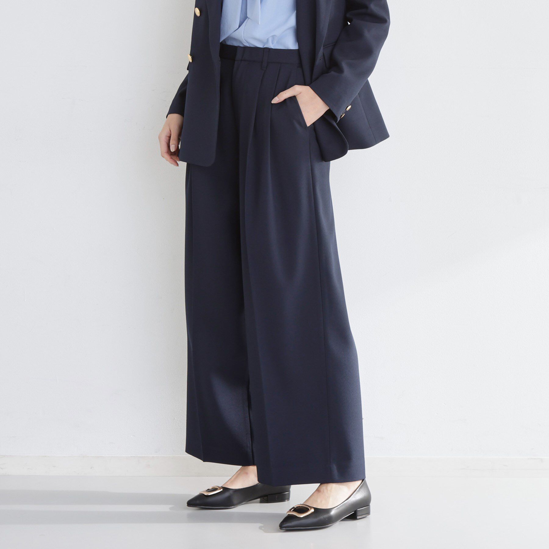 THE SHOP TK「【通勤にもデイリーにも】CAVIAN 2タックワイドパンツ/セットアップ可」|その他|ネイビー(094)