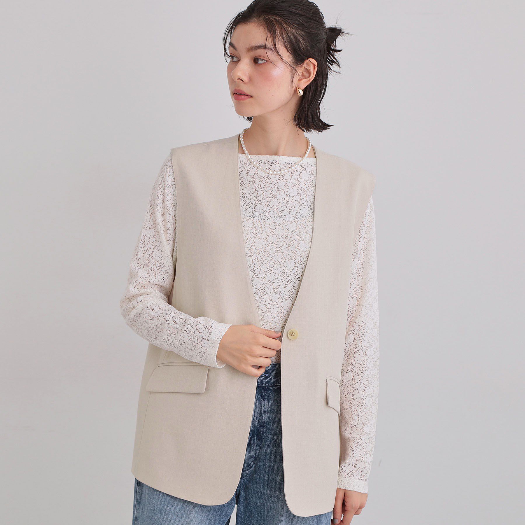 THE SHOP TK「【通勤にもカジュアルにも】CAVIAN ジレ/セットアップ可」|ベスト・ジレ|ライトベージュ(05