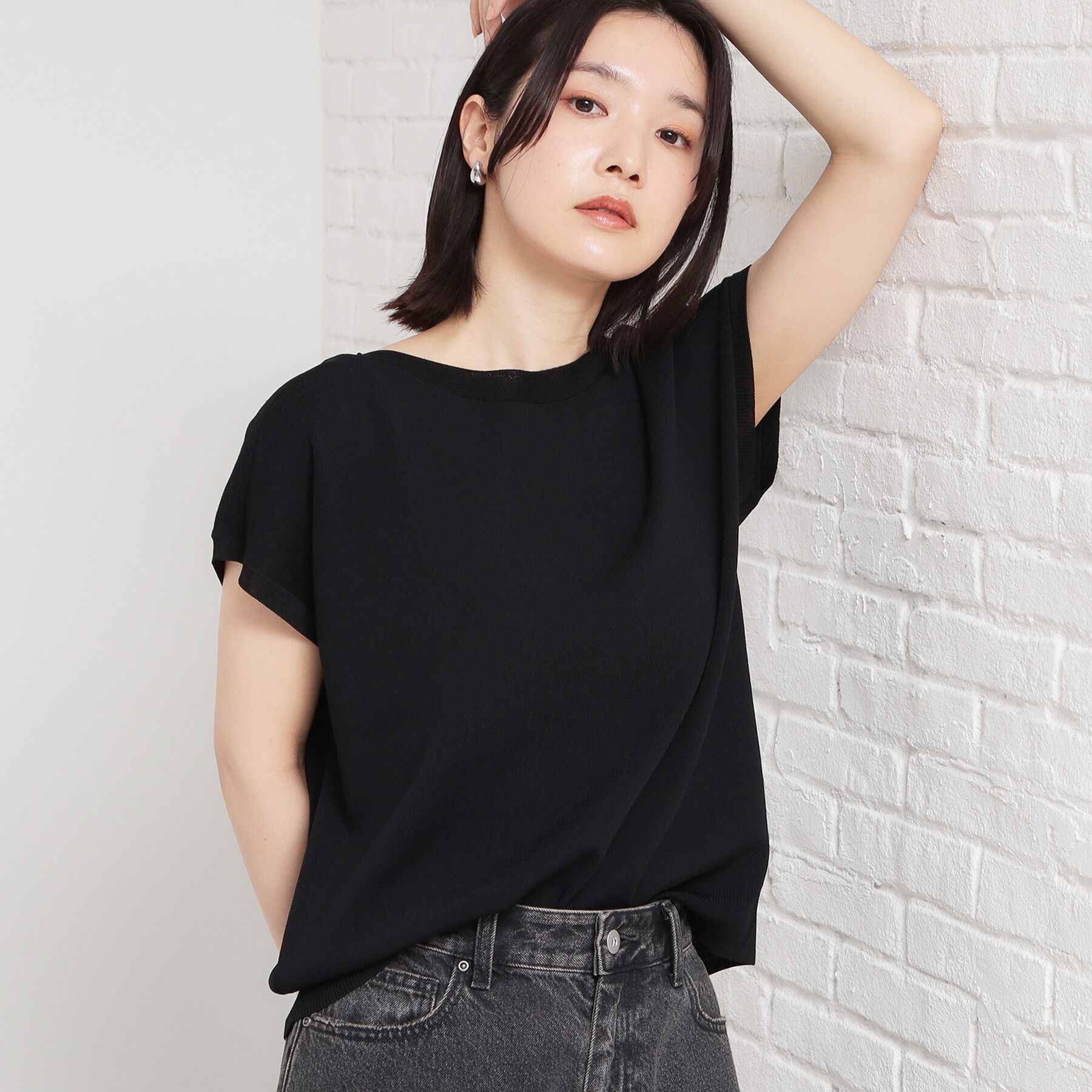 THE SHOP TK「【S-XL/ひんやりタッチ】多機能フレンチスリーブニット 洗濯機OK/UVケア/毛玉になりにくい」|ニット・セーター|