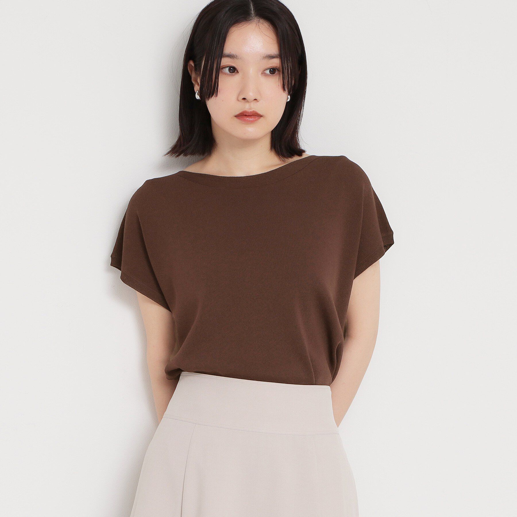 THE SHOP TK「【S-XL/ひんやりタッチ】多機能フレンチスリーブニット 洗濯機OK/UVケア/毛玉になりにくい」|ニット・セーター|