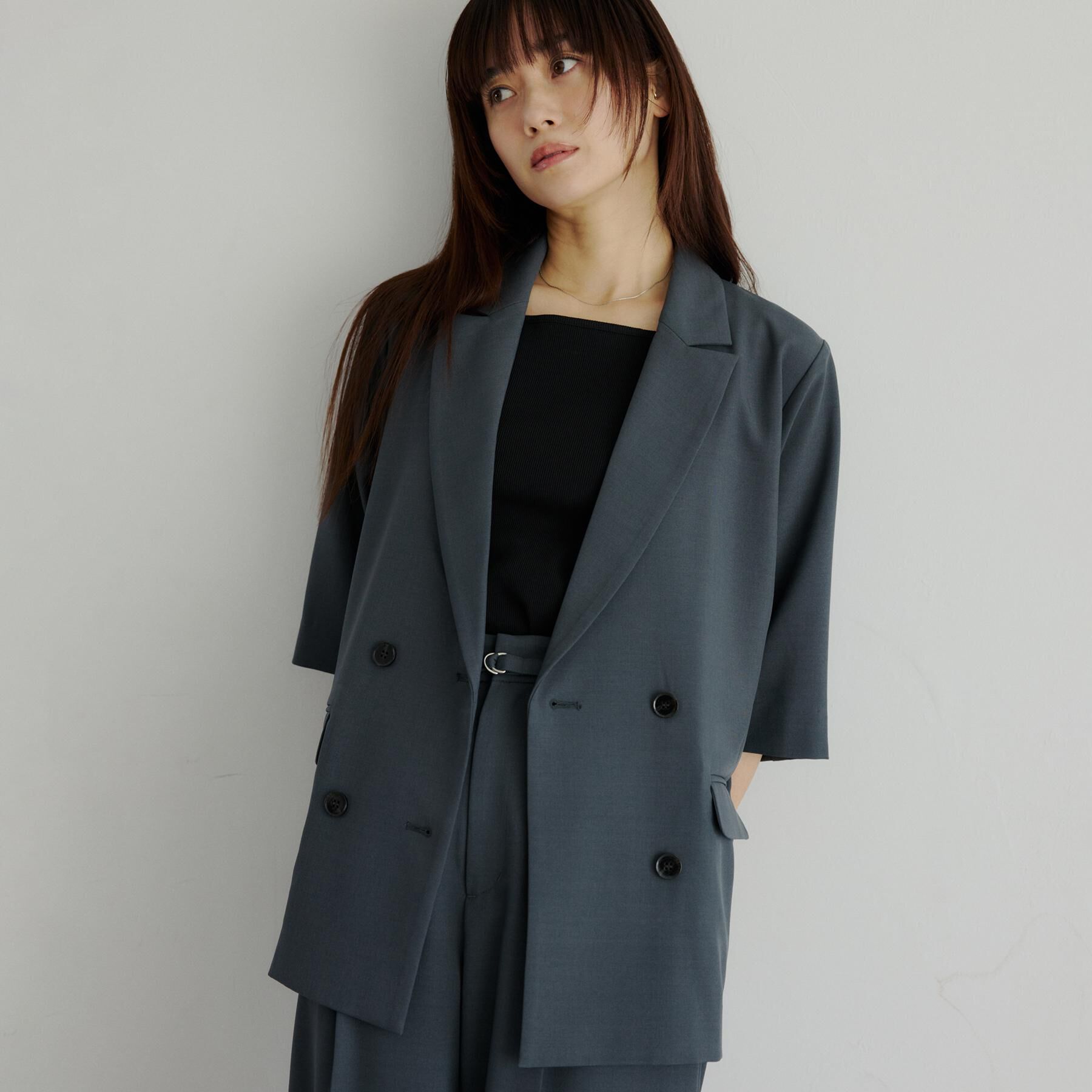 THE SHOP TK「【セットアップ可】麻調ダブルブレスト 6分袖ジャケット」|テーラードジャケット|