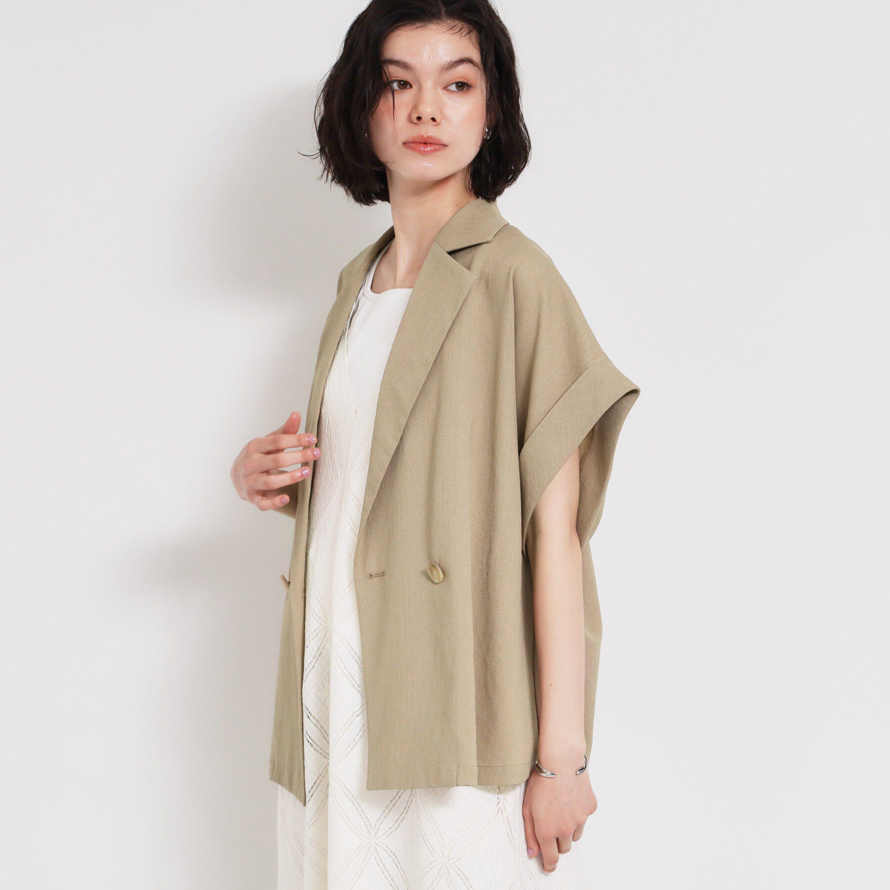 THE SHOP TK「【夏の通勤スタイルに】涼やかな着心地 麻調ダブルブレストジャケット」|テーラードジャケット|
