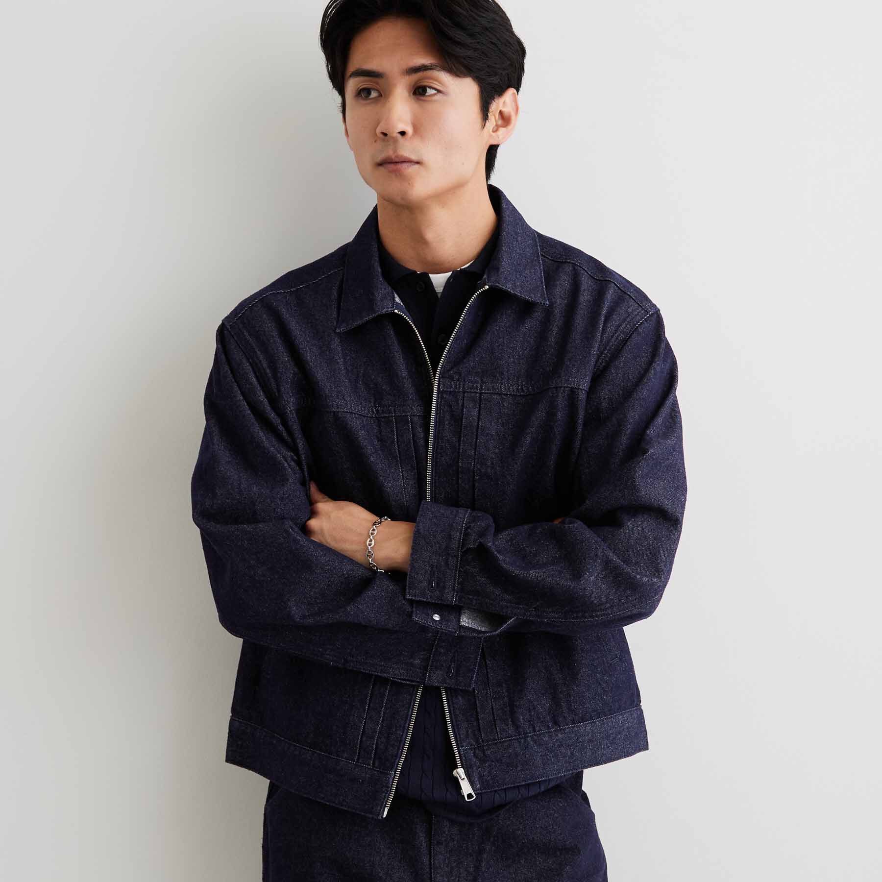 THE SHOP TK「【色落ちしにくい/セットアップ可】デニムライク ジップアップジャケット」|ブルゾン・スタジャン|