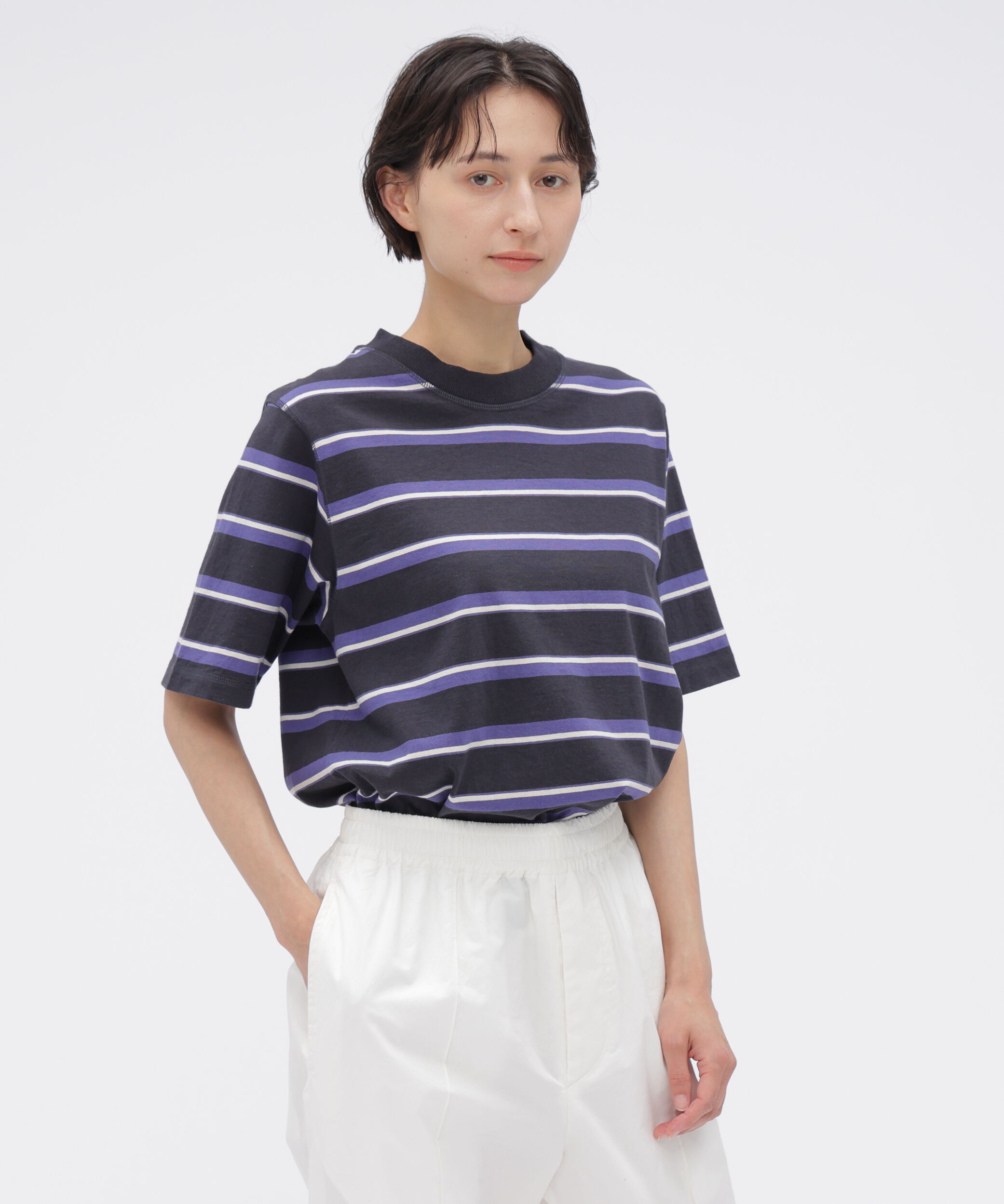 MHL.「OUTLINE STRIPE JERSEY TOP」|Tシャツ・カットソー|NAVY