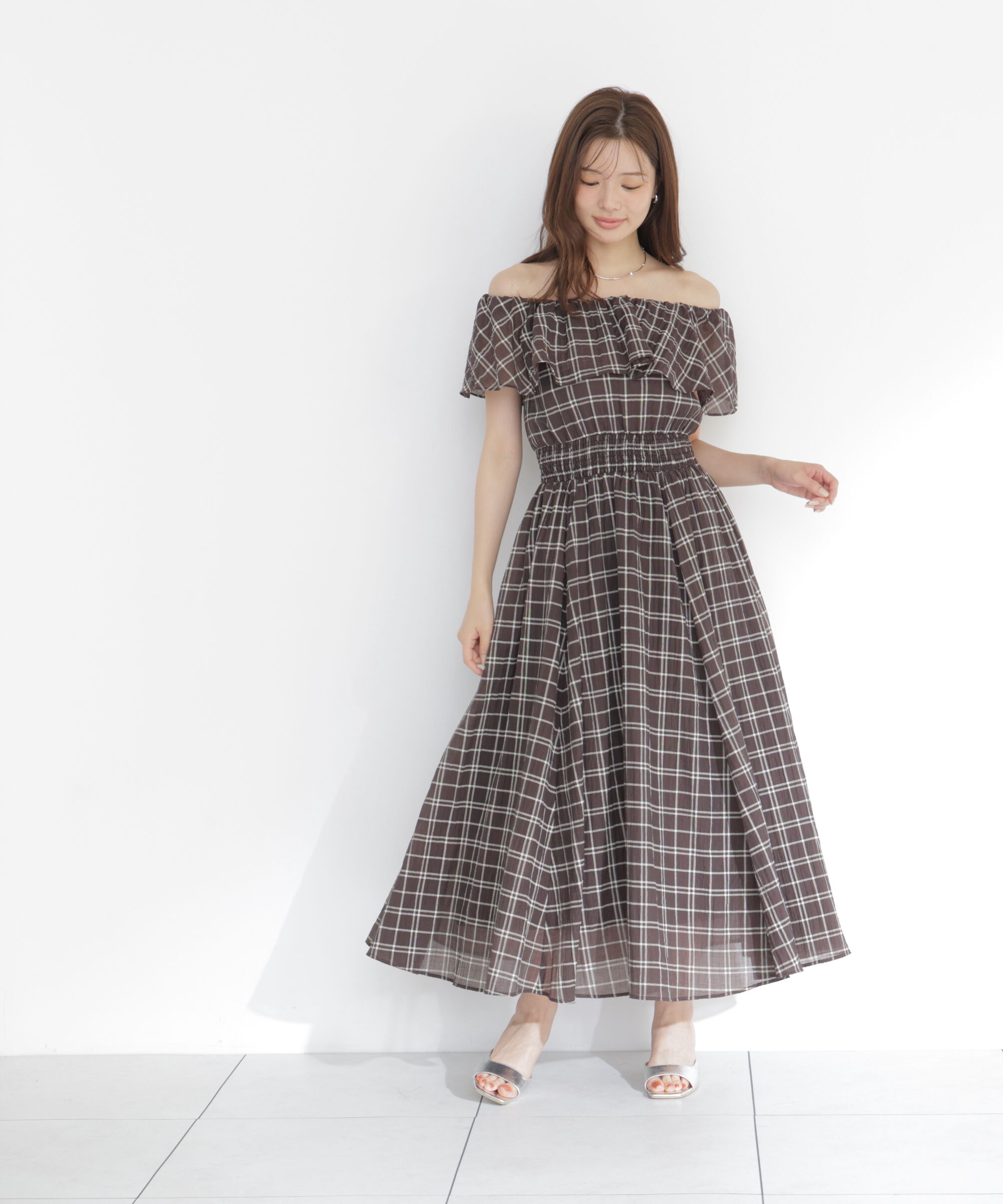 PROPORTION BODY DRESSING「シアーチェックオフショルワンピース26SS」|ワンピース|