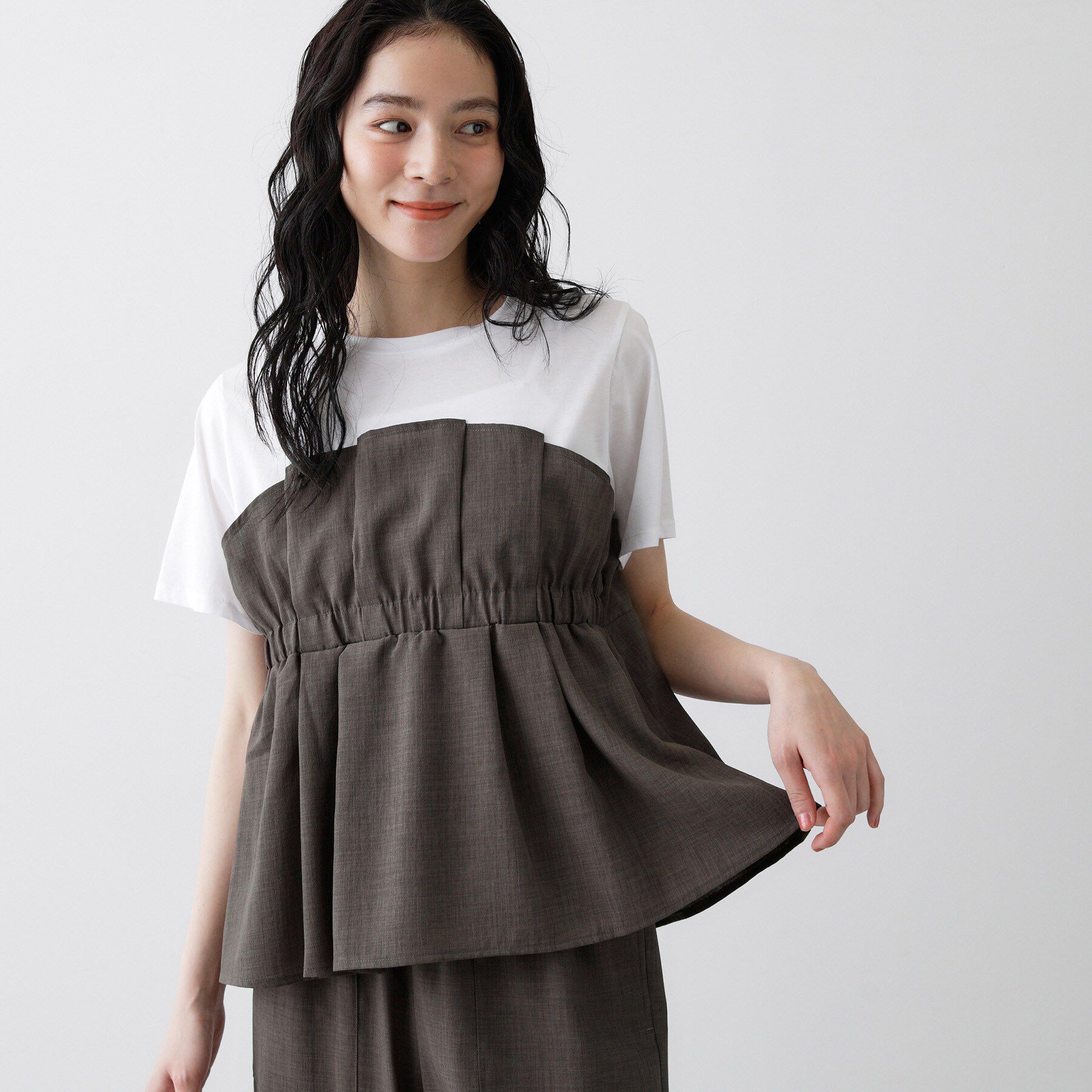 Dessin「【セットアップ可/UVカット/洗える】ビスチェドッキングTシャツ」|Tシャツ・カットソー|トープ(554)