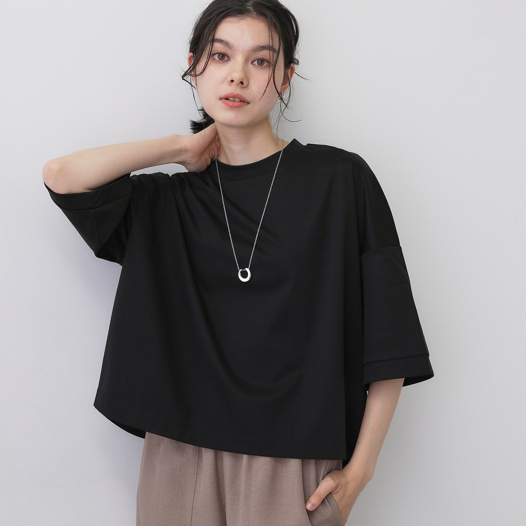 Dessin「【体型カバー】美光沢カットソーボクシーシルエット」|Tシャツ・カットソー|ブラック(019)