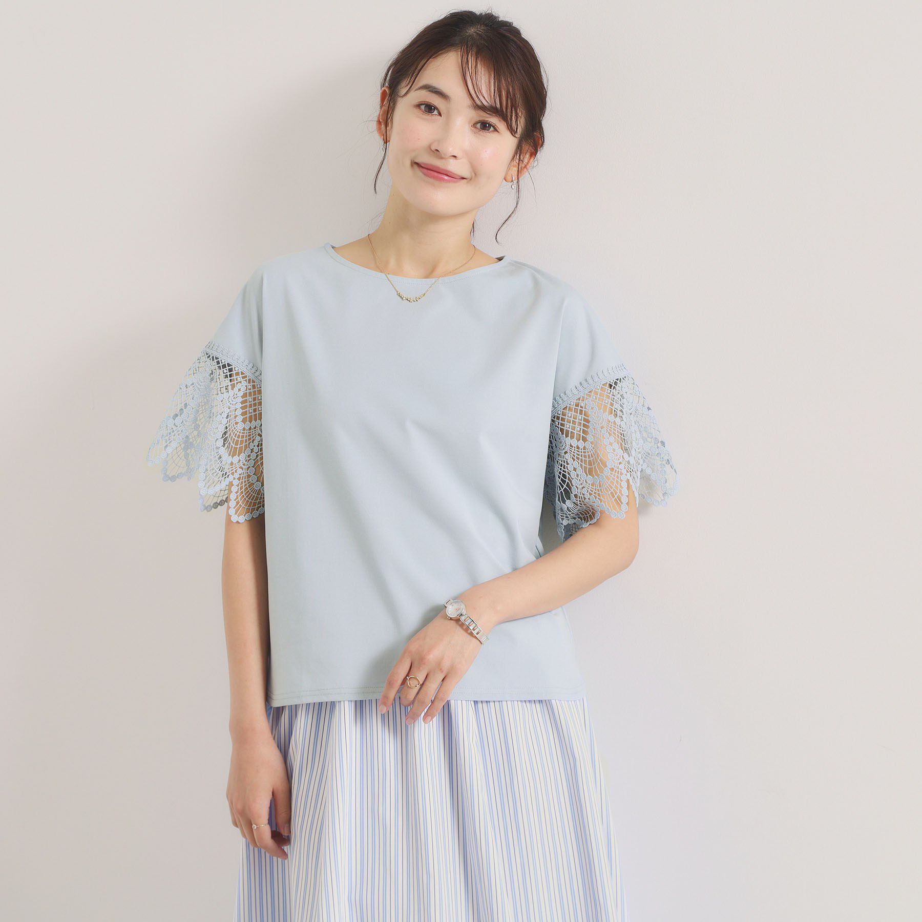 ITS&rsquo;DEMO「【冷感／速乾】袖レースプルオーバー」|Tシャツ・カットソー|サックスブルー(09