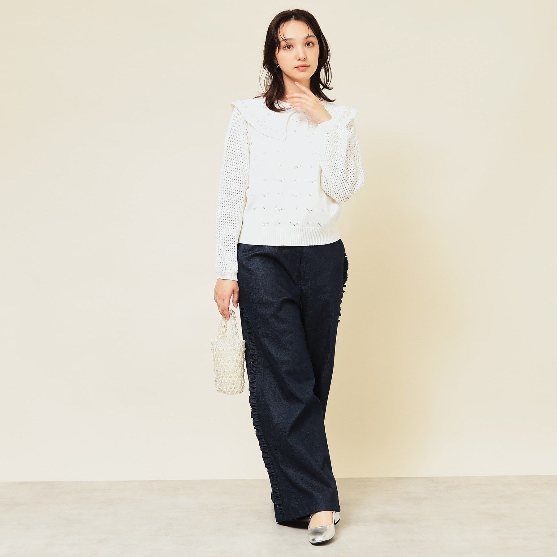 SunaUna「【COLLECTION LINE】透かしパール調ニット」|ニット・セーター|