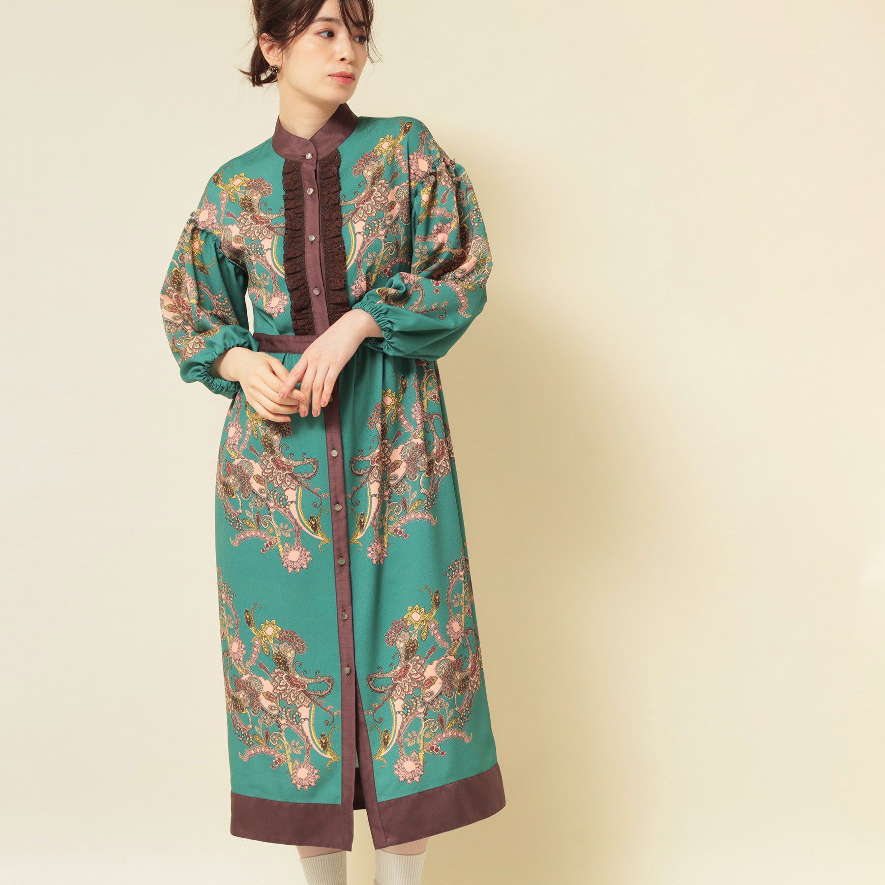 SunaUna「【COLLECTION LINE】オリエンタルパネル柄ワンピース」|ワンピース|グリーン(122)