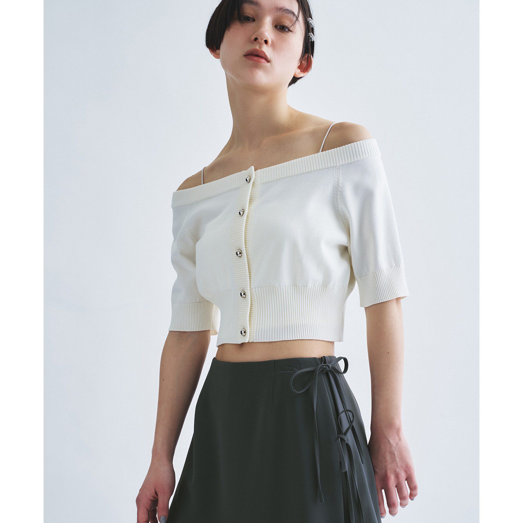 CODE A「design knit short cardigan」|カーディガン|ホワイト(001)