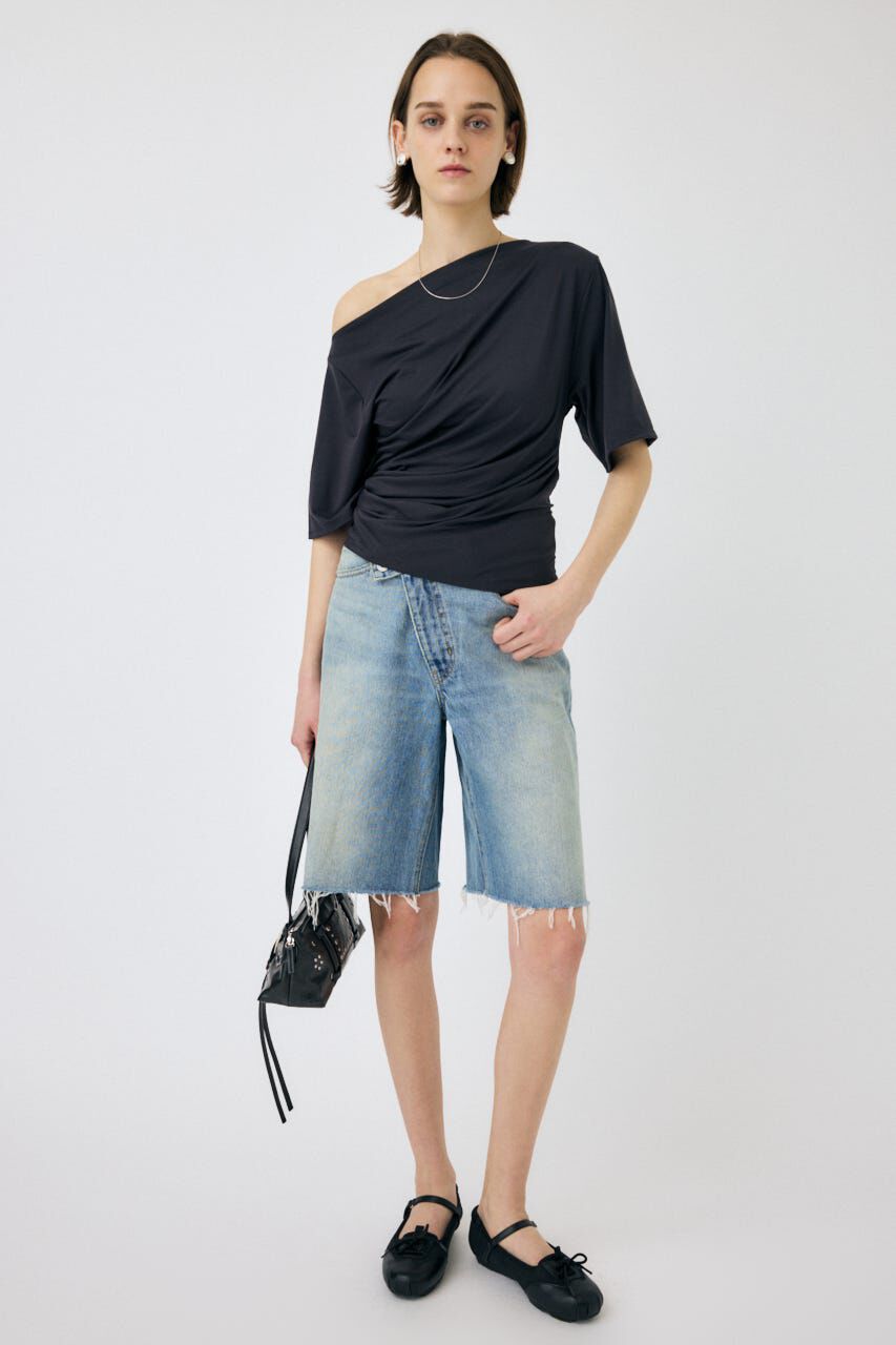 MOUSSY「CROSS WAIST ハーフパンツ」|デニム|