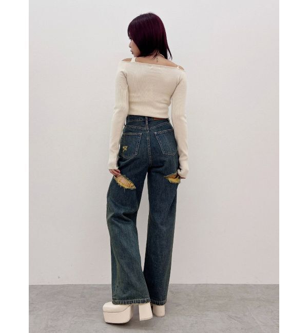 EVRIS「BACKスラッシュワイドデニムパンツ」|デニム|