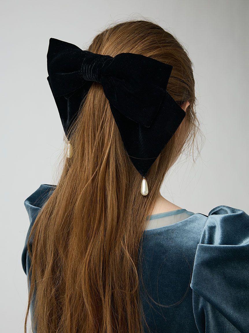 LILY BROWN「ドロップパールリボンバレッタ」|ヘアバンド|BLK