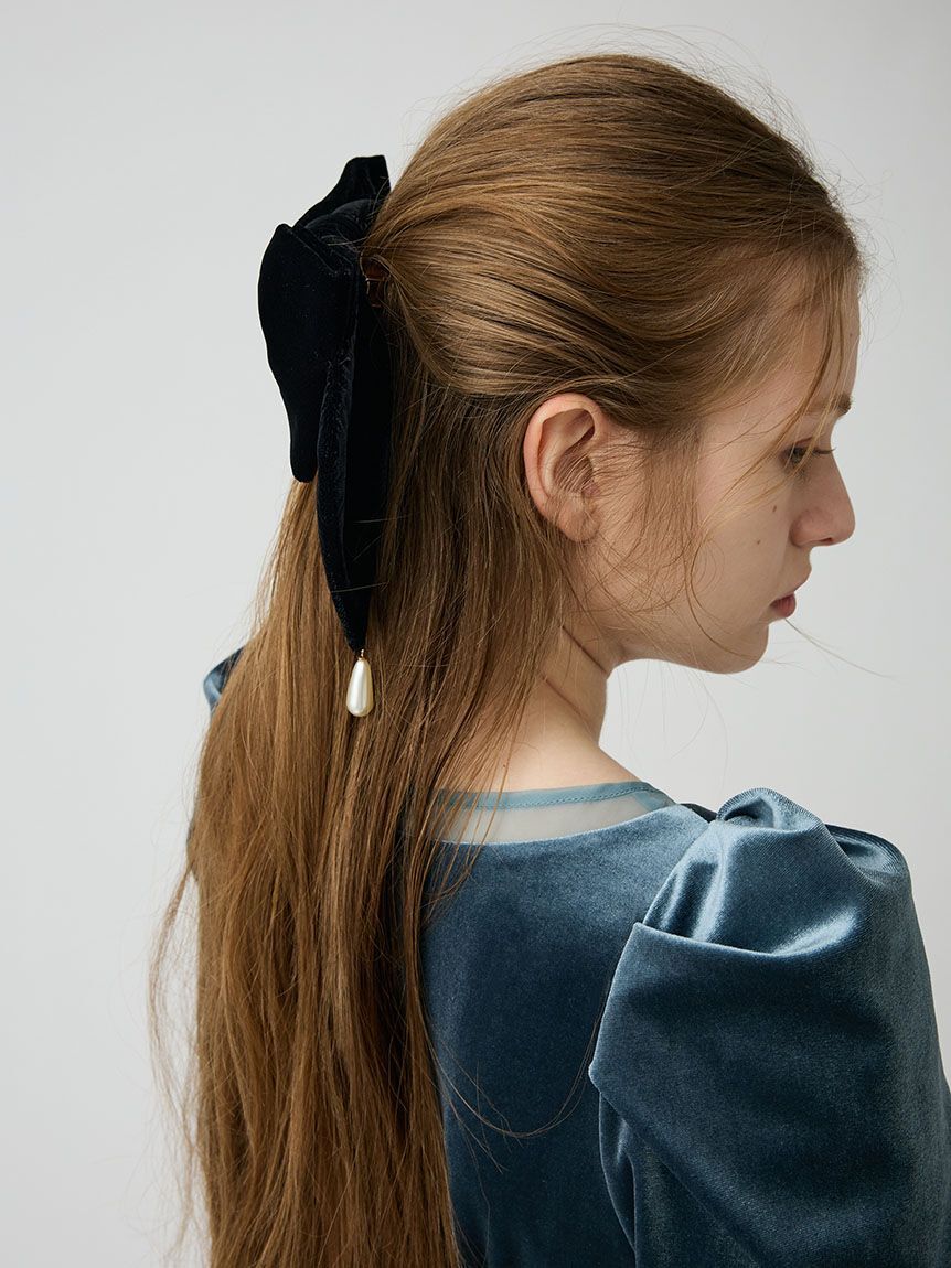 LILY BROWN「ドロップパールリボンバレッタ」|ヘアバンド|
