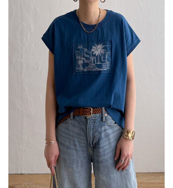 Lbc with Life「冷感フレンチスリーブ刺繍Tシャツ」|その他|ブルー