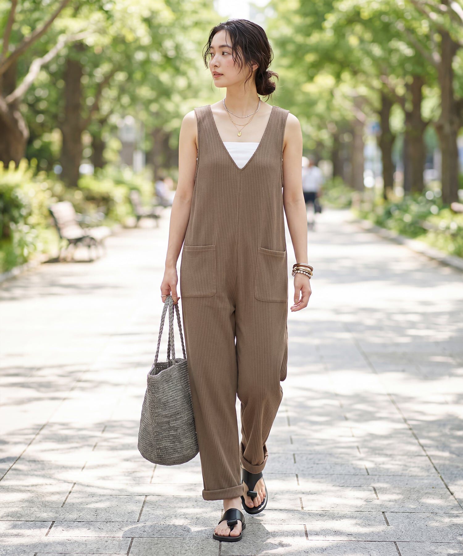 STYLE DELI「リラックスサマーニットソーサロペット」|オールインワン|モカ