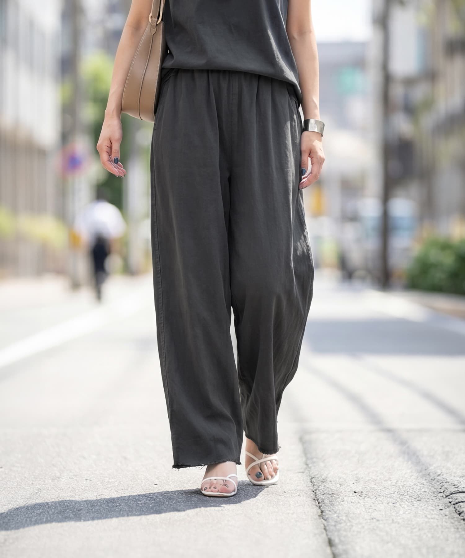 STYLE DELI「裾カットできる【セットアップ対応】綿100イージーパンツ」|スラックス|チャコール