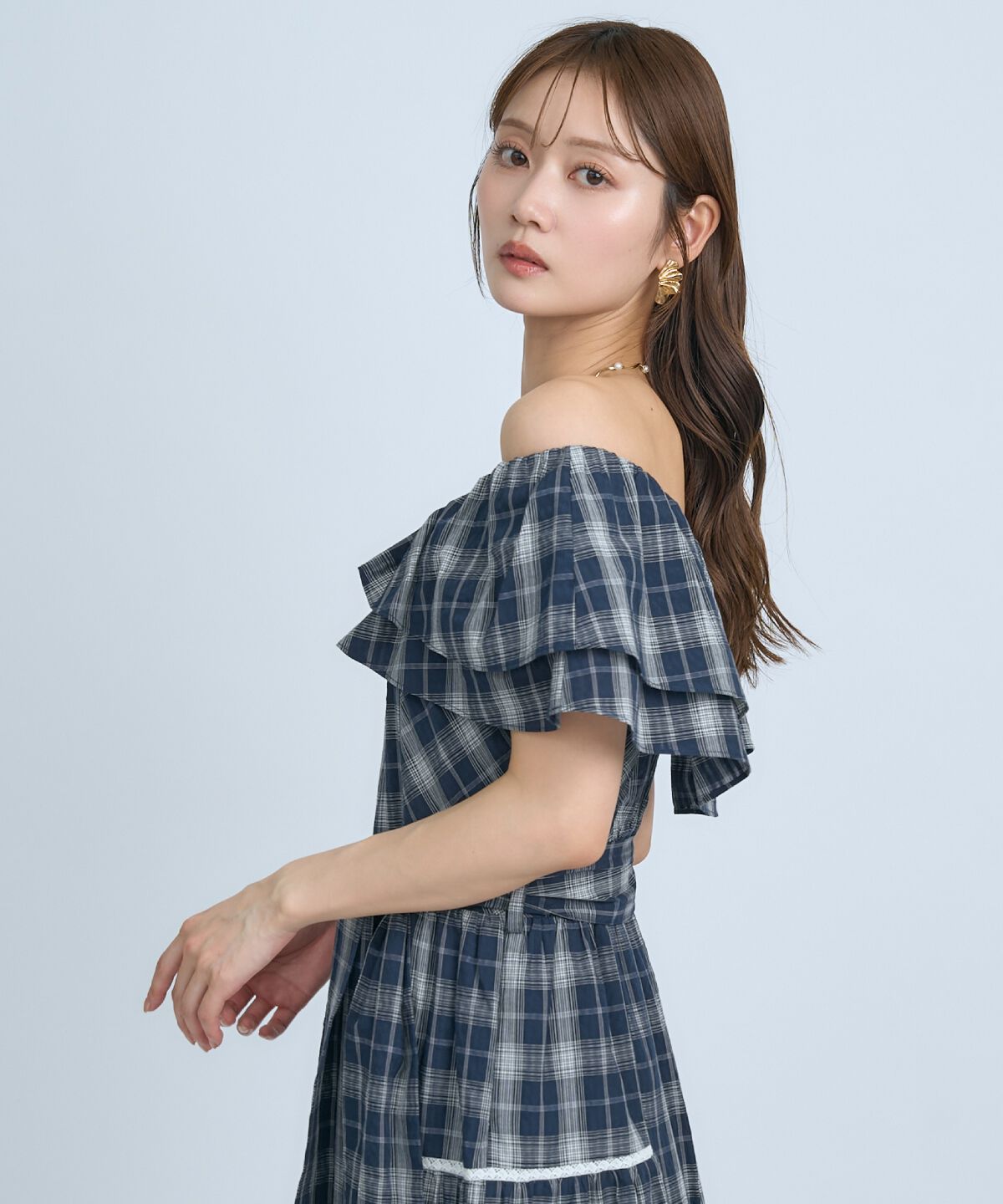 アンドクチュール「オフショルチェックフレアワンピース」|ワンピース|