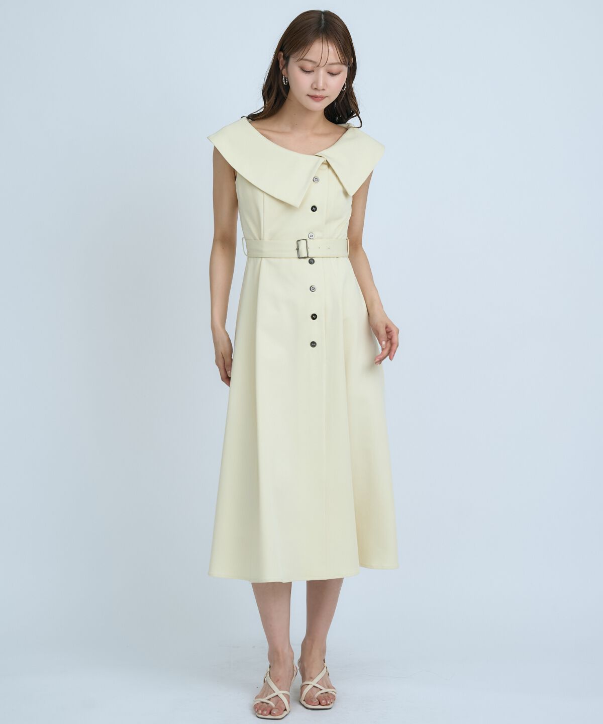 アンドクチュール「アシメビックカラー前ボタンワンピース」|ワンピース|