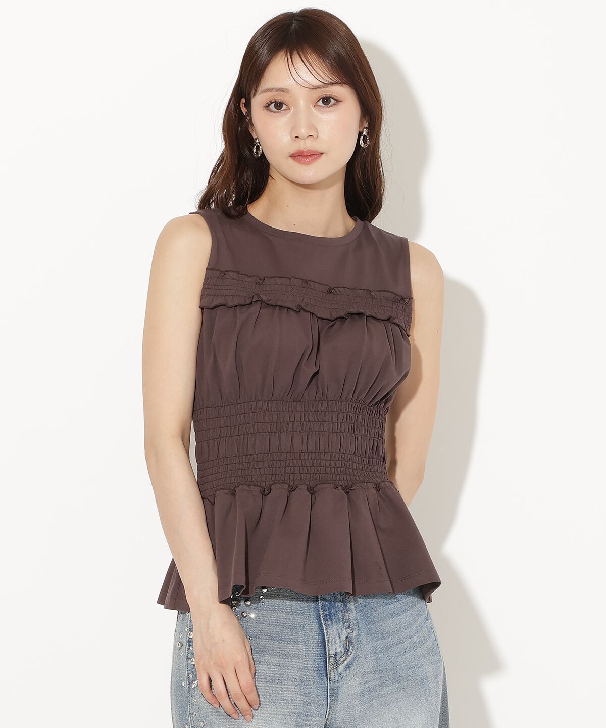 アンドクチュール「シャーリングカットプルオーバー」|Tシャツ・カットソー|ブラウン