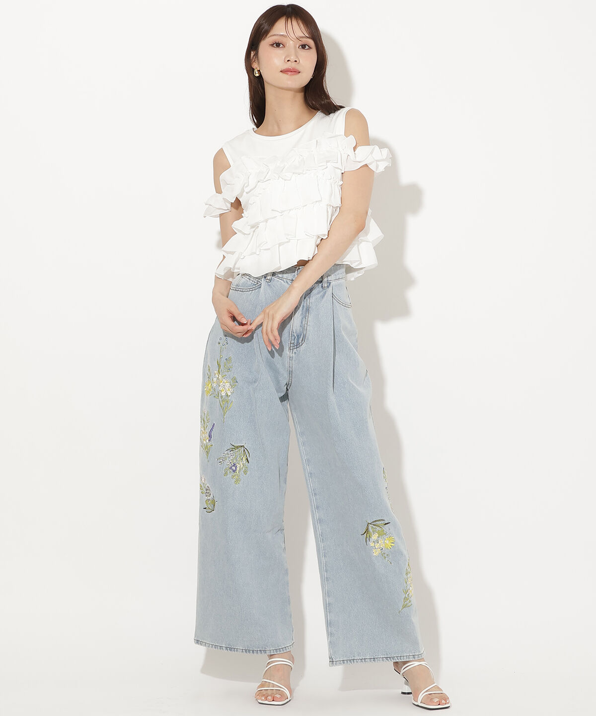 アンドクチュール「ティアードフリルコンビノースリーブＴシャツ」|Tシャツ・カットソー|
