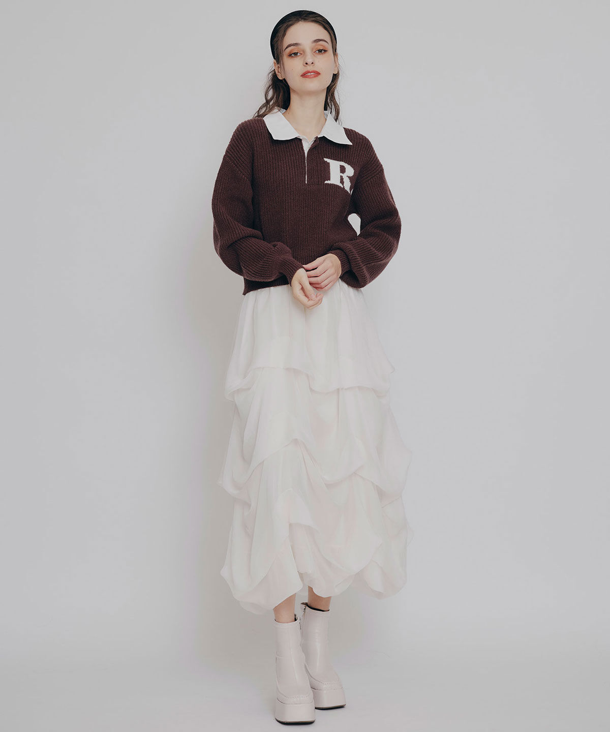 REDYAZEL「タックバルーンボリュームシフォンロングスカート」|フレア|