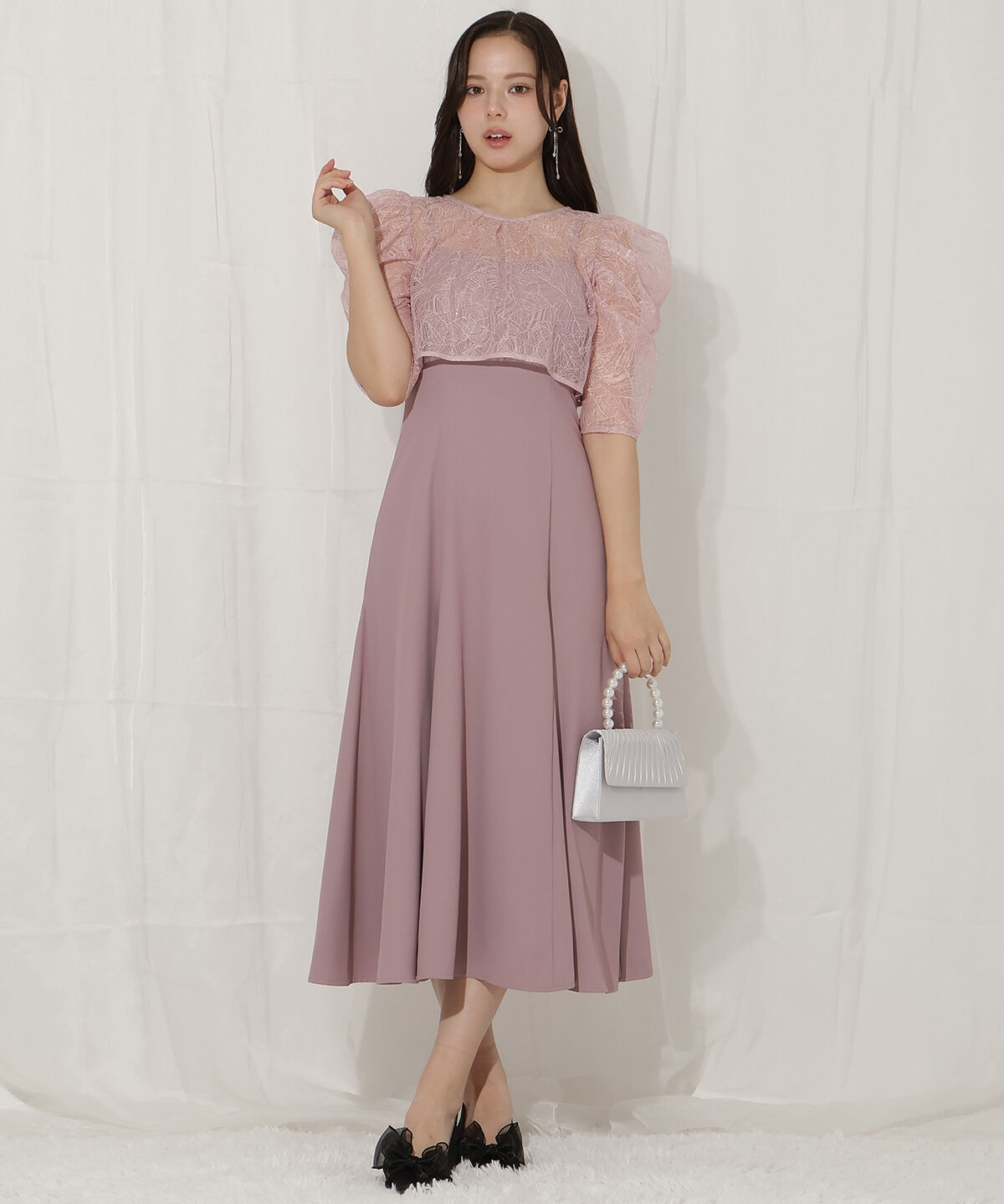 WILLSELECTION「スパンコールレースブラウス&times;マーメイドワンピース」|ドレス|ピンク