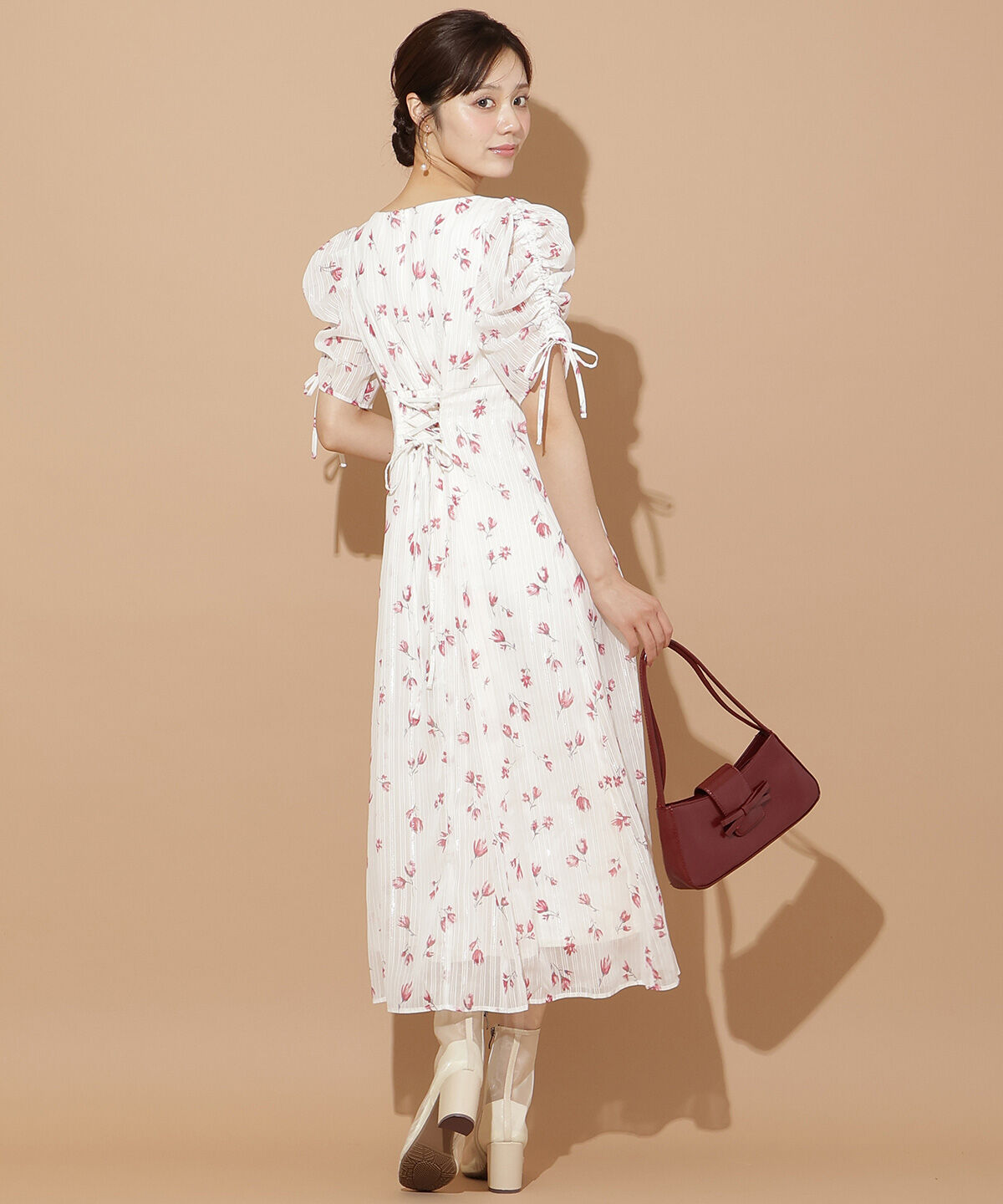 WILLSELECTION「フルールプリントギャザースリーブワンピース」|ワンピース|