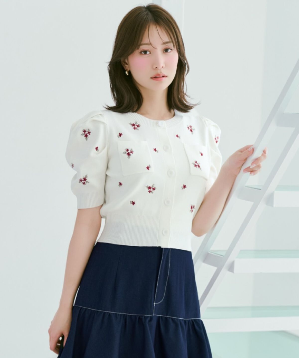WILLSELECTION「小花刺繍タックスリーブカーディガン」|カーディガン|