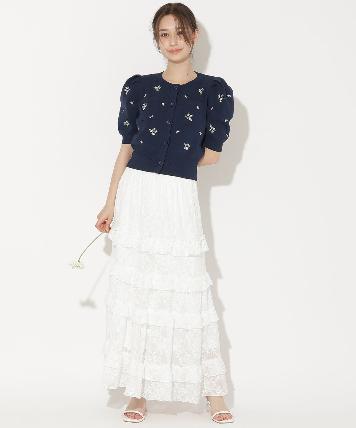 WILLSELECTION「小花刺繍タックスリーブカーディガン」|カーディガン|