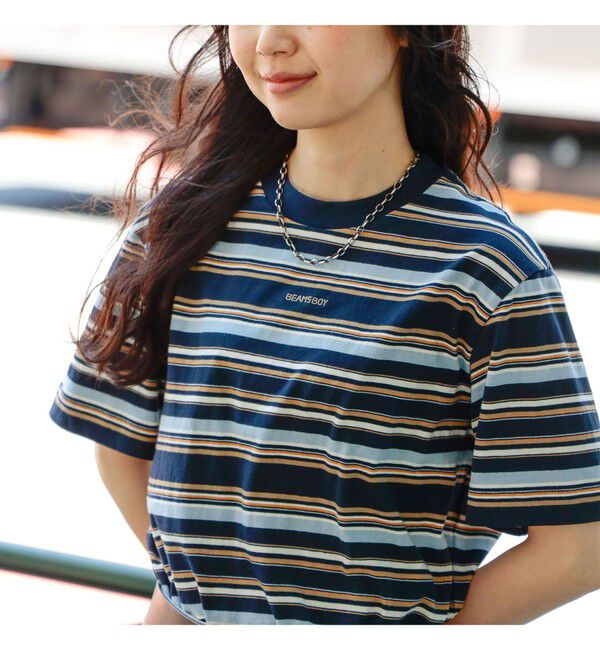 BEAMSBOY「エンブロイダリー マルチボーダー ショートスリーブ Tシャツ」|Tシャツ・カットソー|NAVY