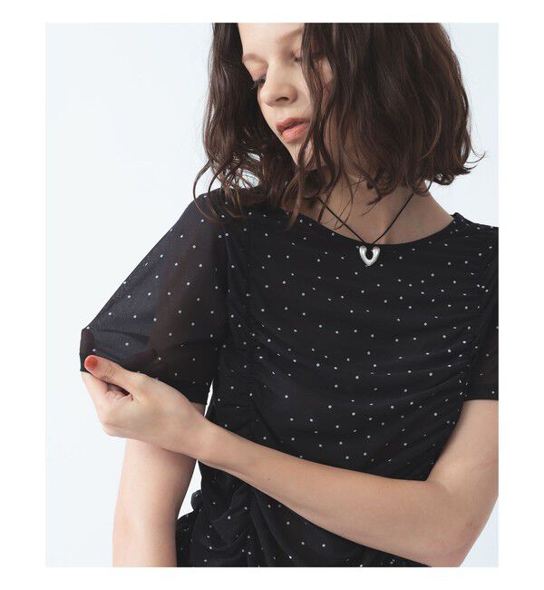 Ray BEAMS 「シアー ドット ギャザー シーム Tシャツ」|Tシャツ・カットソー|BLACK